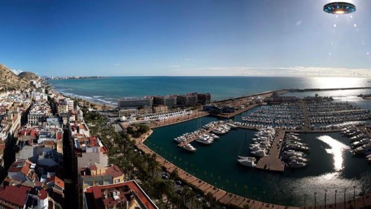 Fotomontaje de un ovni sobre una panorámica de Alicante