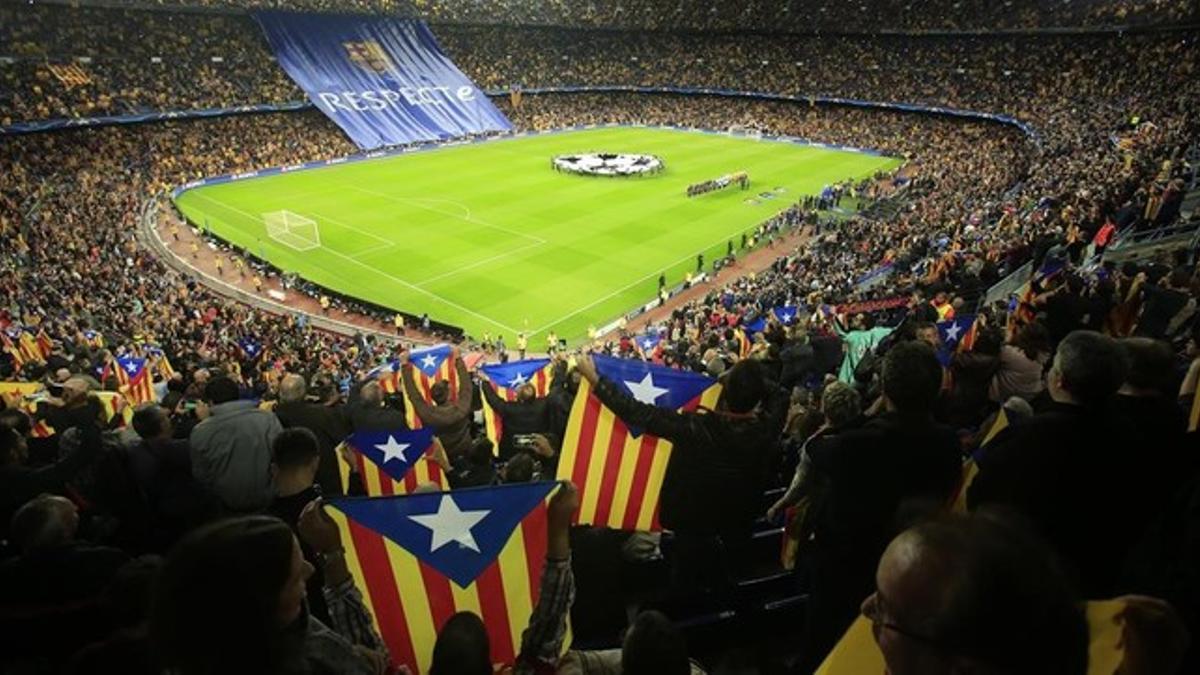 Imagen del Camp Nou en el partido frente al Bate Borisov.