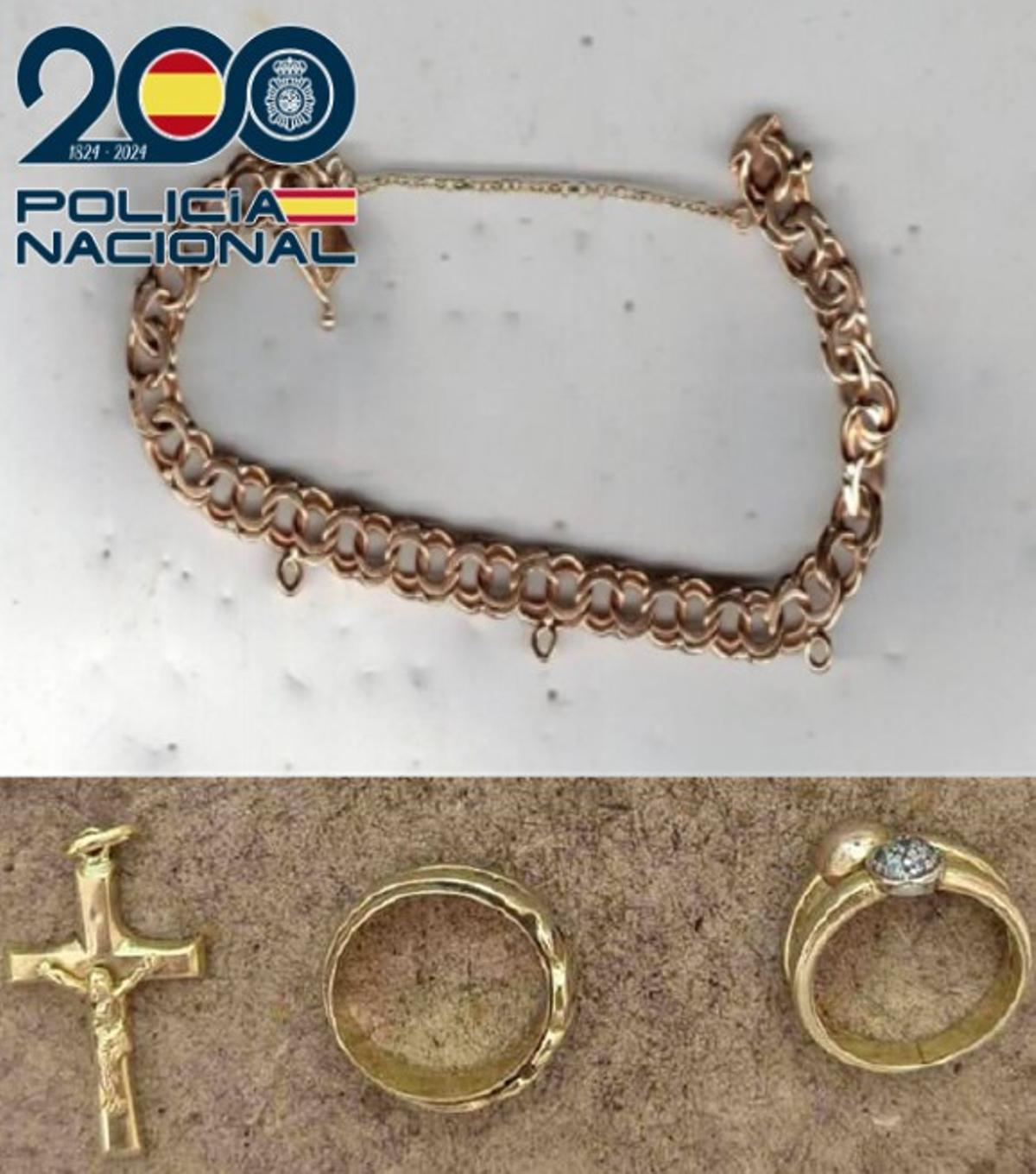 Joyas recuperadas por la Policía Nacional.