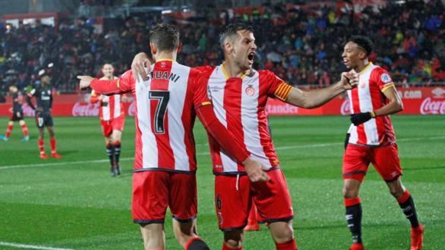 Àlex Granell, eufòric, després d&#039;un dels dos gols d&#039;Stuani contra l&#039;Athletic el cap de setmana passat a Montilivi.