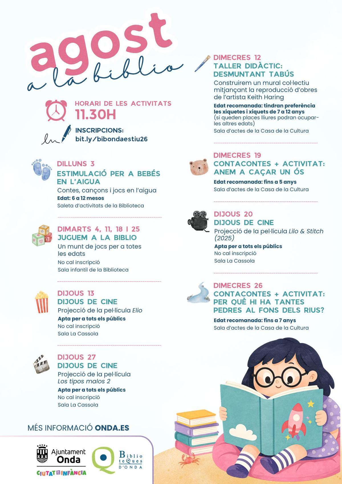 Cartel con las actividades previstas para agosto.