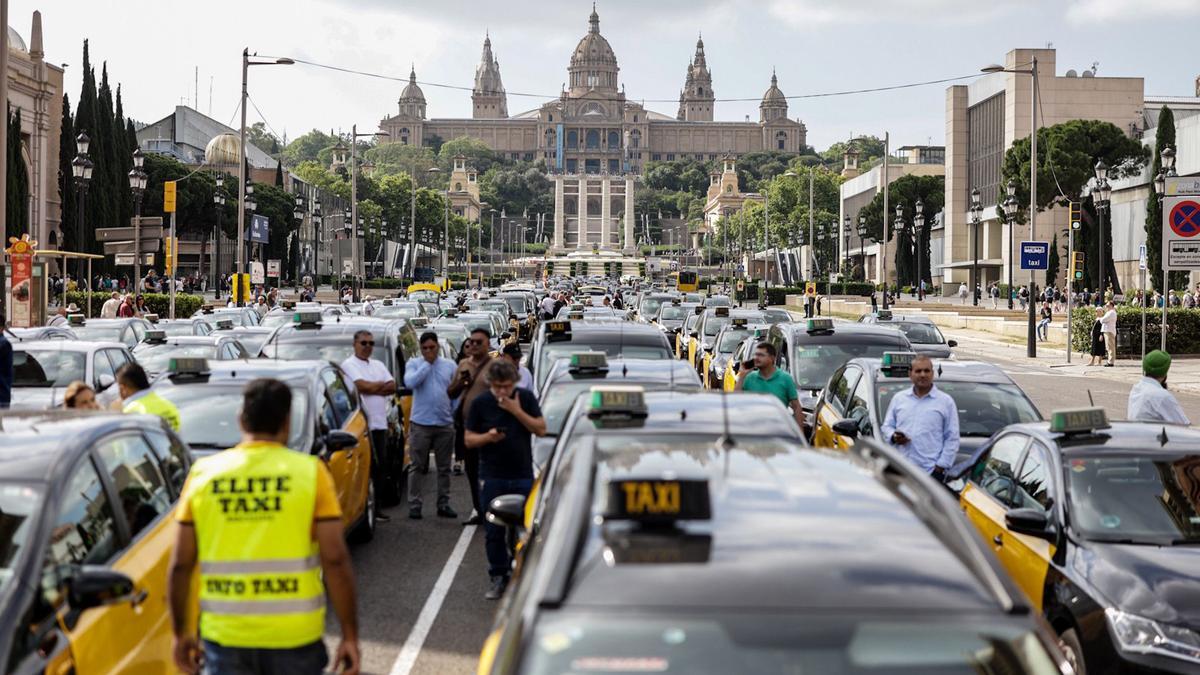 Protesta de taxistas en Barcelona