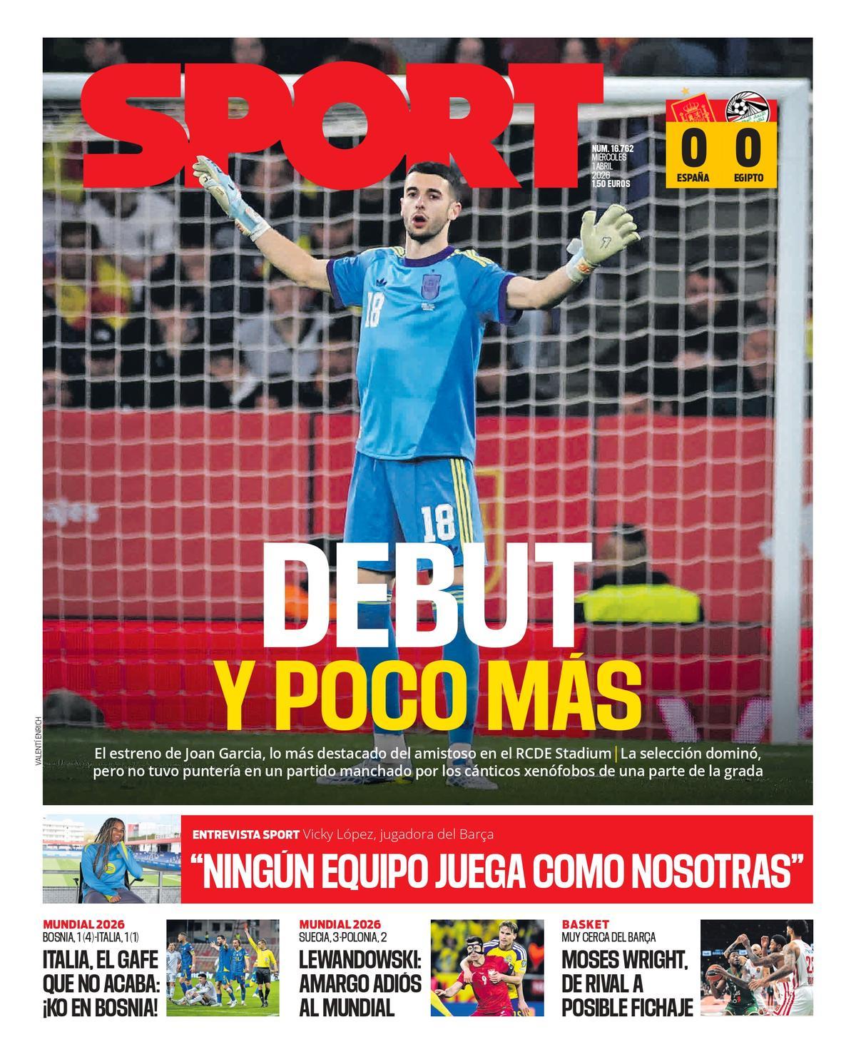 Esta es la portada de SPORT de hoy miércoles, 1 de abril de 2026