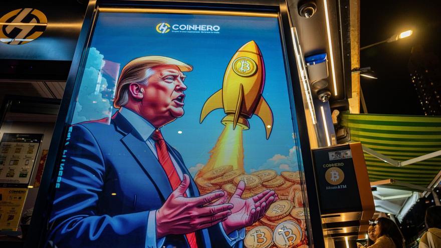 Un dibujo de Trump en un cajero de criptomonedas