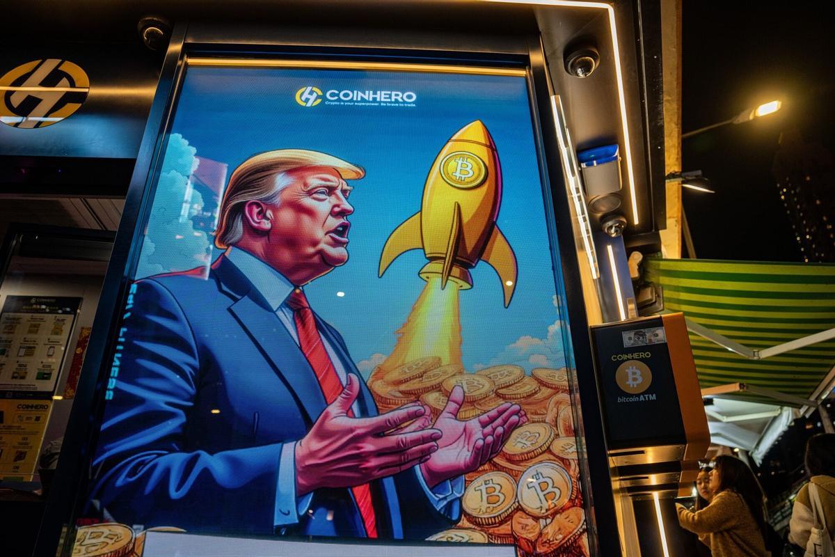 Un dibujo de Trump en un cajero de criptomonedas