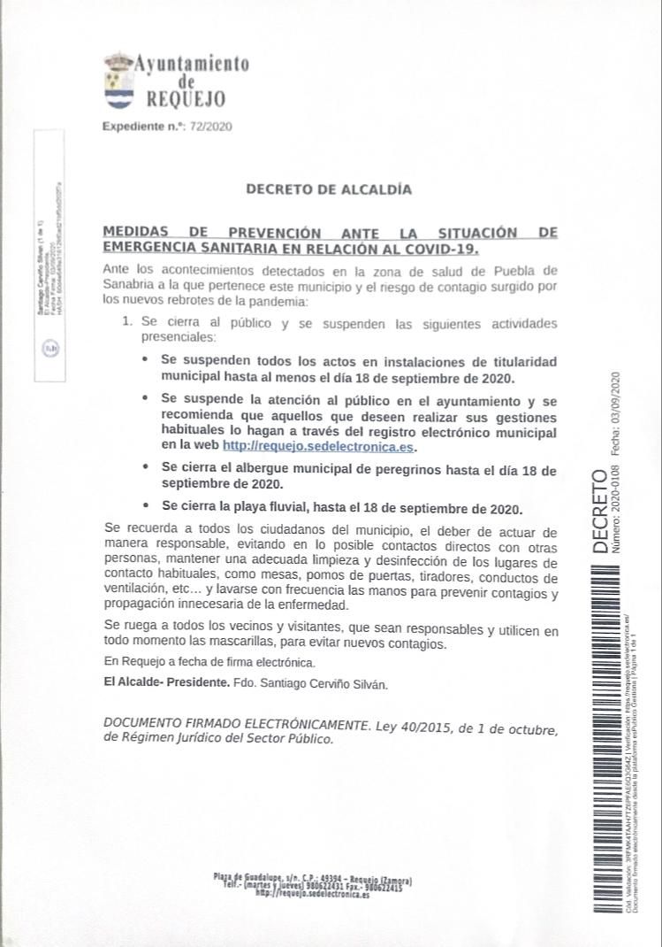 Decreto del Ayuntamiento de Requejo