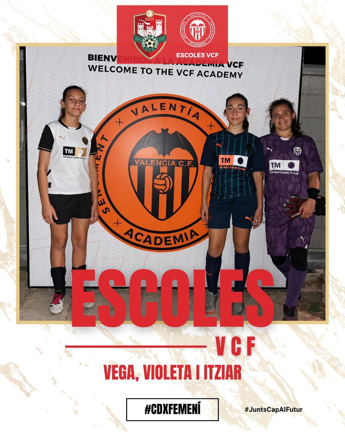 Las tres jugadoras del CDX que han entrenado con el Valencia CF.