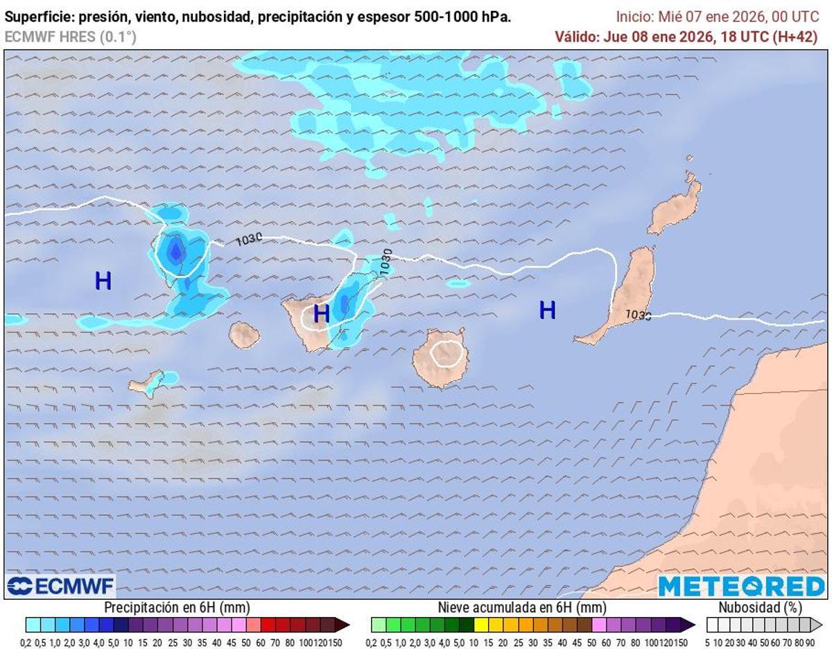 Modelo ECMWF para el jueves 8 de enero