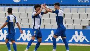 El Sabadell, celebrando el gol