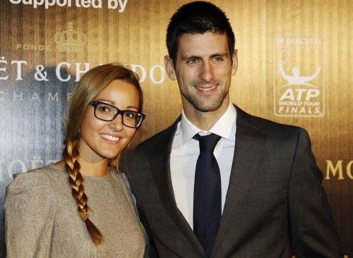 Croatian tennis player Novak Djokovic and his girlfriend Jelena Ristic arrives for the ATP World Tour Gala in London