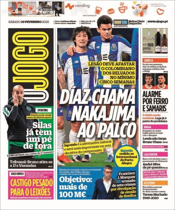 Portada O JOGO sábado 29 febrero 2020