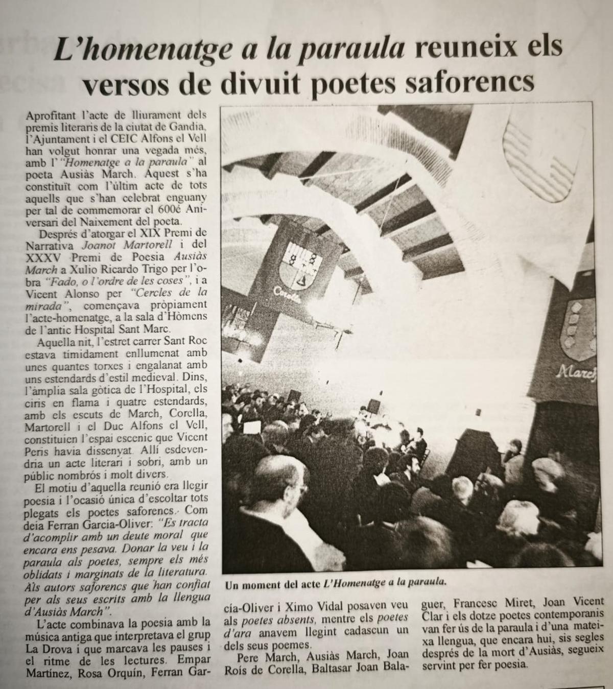 Foto 1. HOMENATGE A LA PARAULA 1997.WEB. Article Revista de Gandia