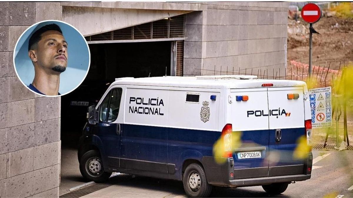 Furgón policial entrando en las dependencias de los Juzgados de La Laguna con Maikel Mesa en el interior del mismo.
