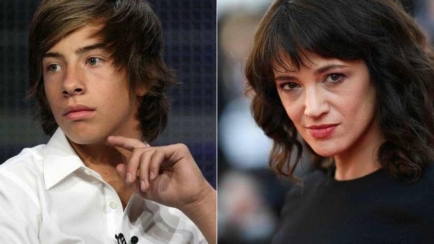 Jimmy Bennett y Asia Argento, en sendas imágenes de archivo.