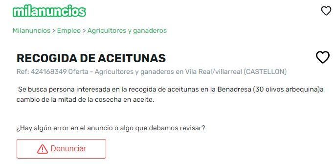 Anuncio publicado en una web.