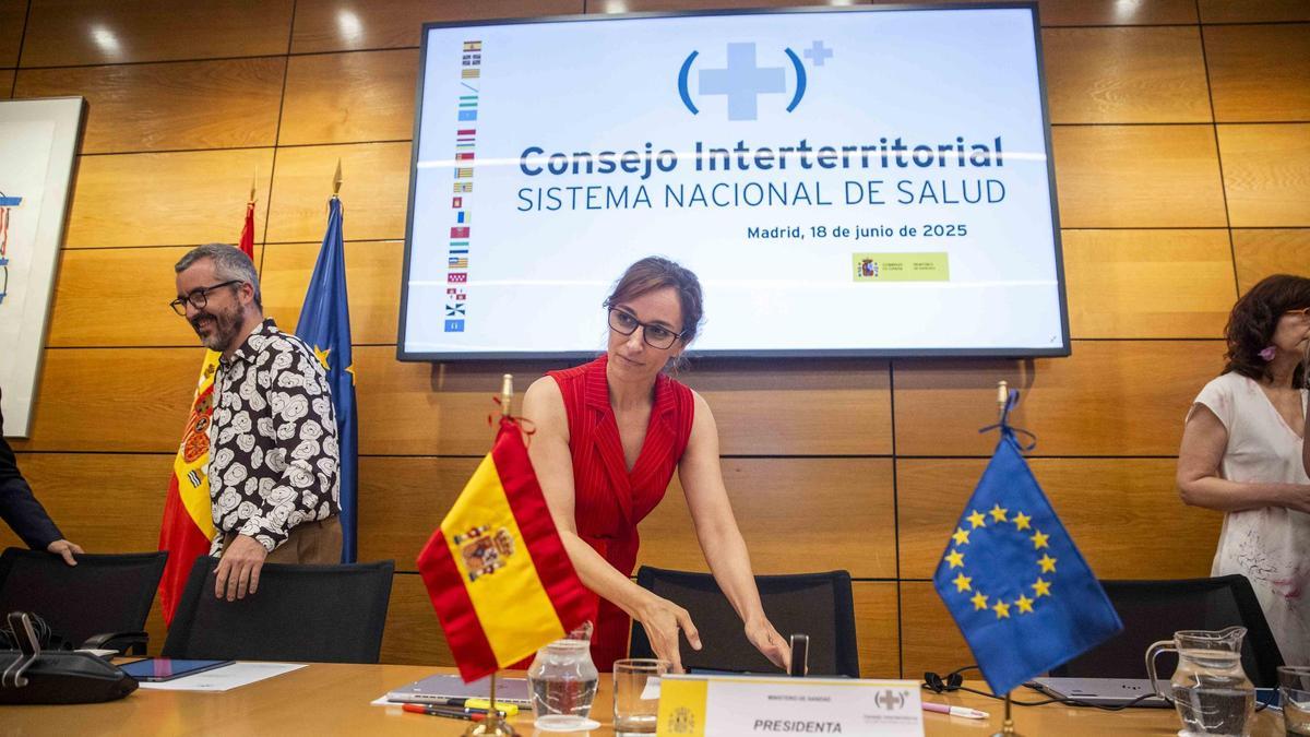 La ministra, Mónica García, durante el Consejo Interterritorial