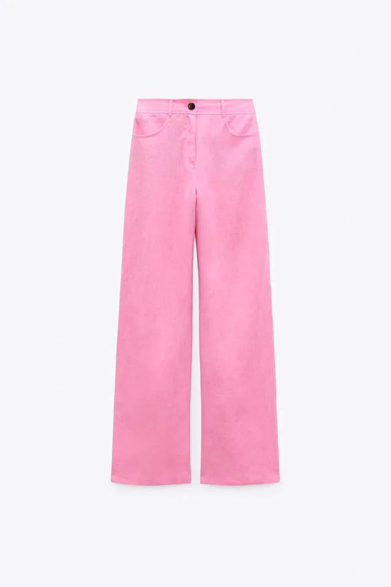 Pantalón de lino en tono rosa 'wide leg' de Zara
