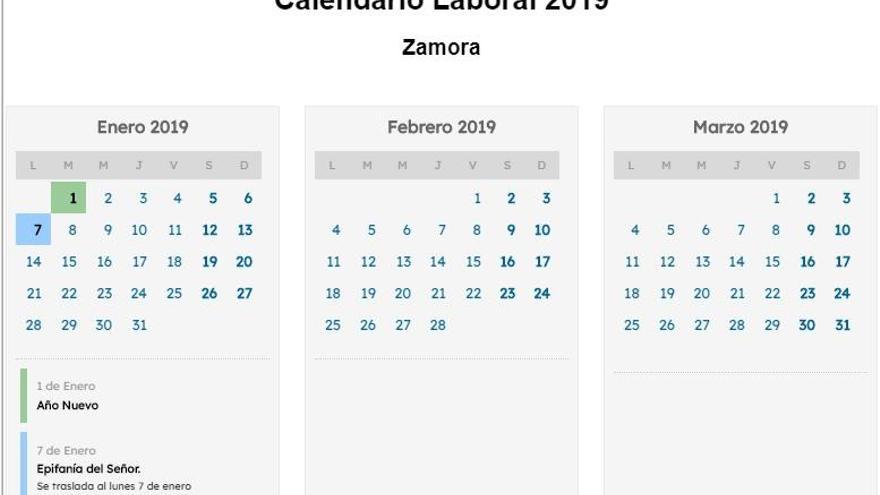 Calendario laboral de Zamora.