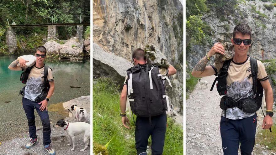 VIDEO: El zasca de los montañeros al joven que arrojó una enorme roca desde la ruta del Cares: &quot;Piedra recuperada y en su sitio&quot;