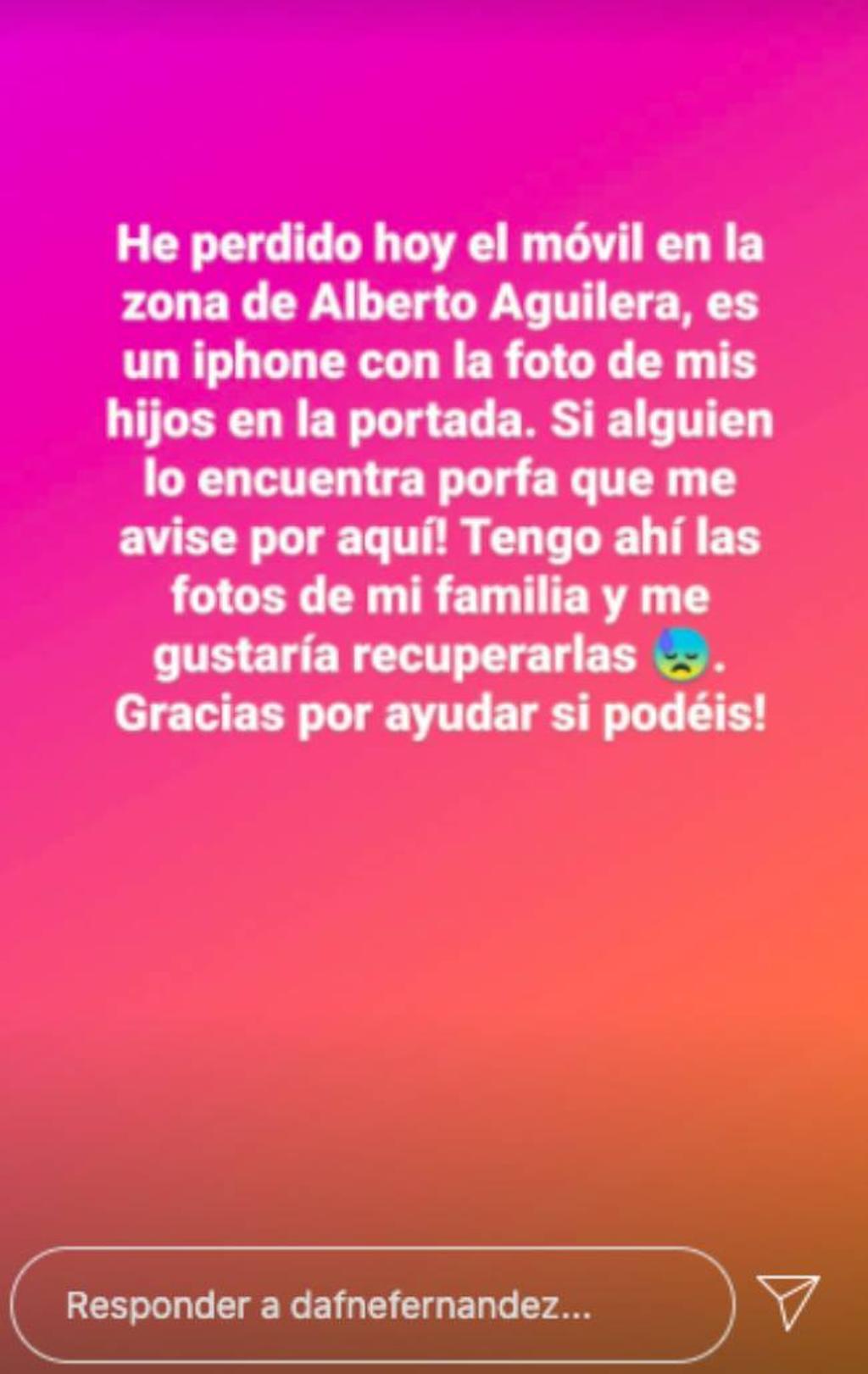 Dafne Fernández pierde el móvil y pide ayuda a sus seguidores