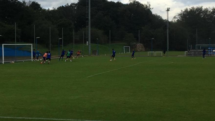 Entrenamiento, hoy, del Real Oviedo.