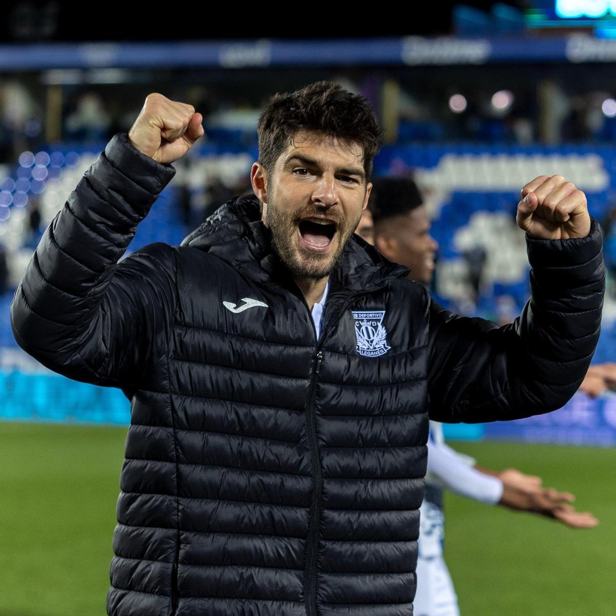 Gonzalo Melero, autor del gol del triunfo del Leganés ante el Granada, tras el encuentro.