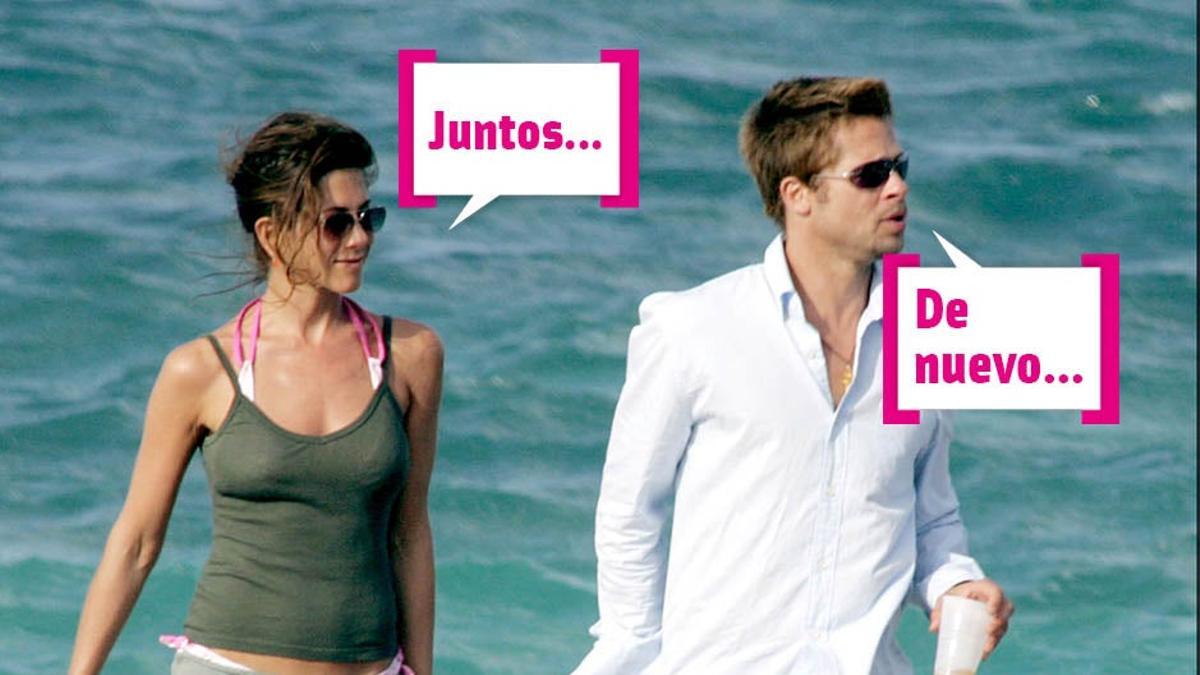 Jennifer Aniston y Brad Pitt paseando por la playa juntos