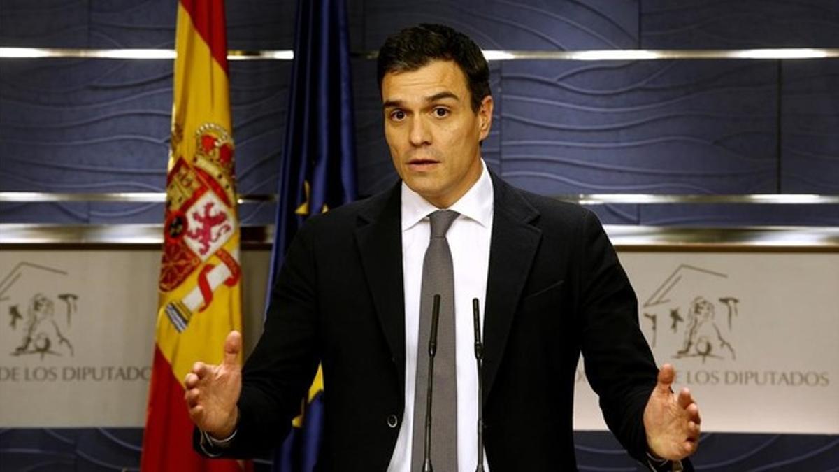 El líder del PSOE, Pedro Sánchez, durante la rueda de prensa que ofreció el pasado miércoles en el Congreso.