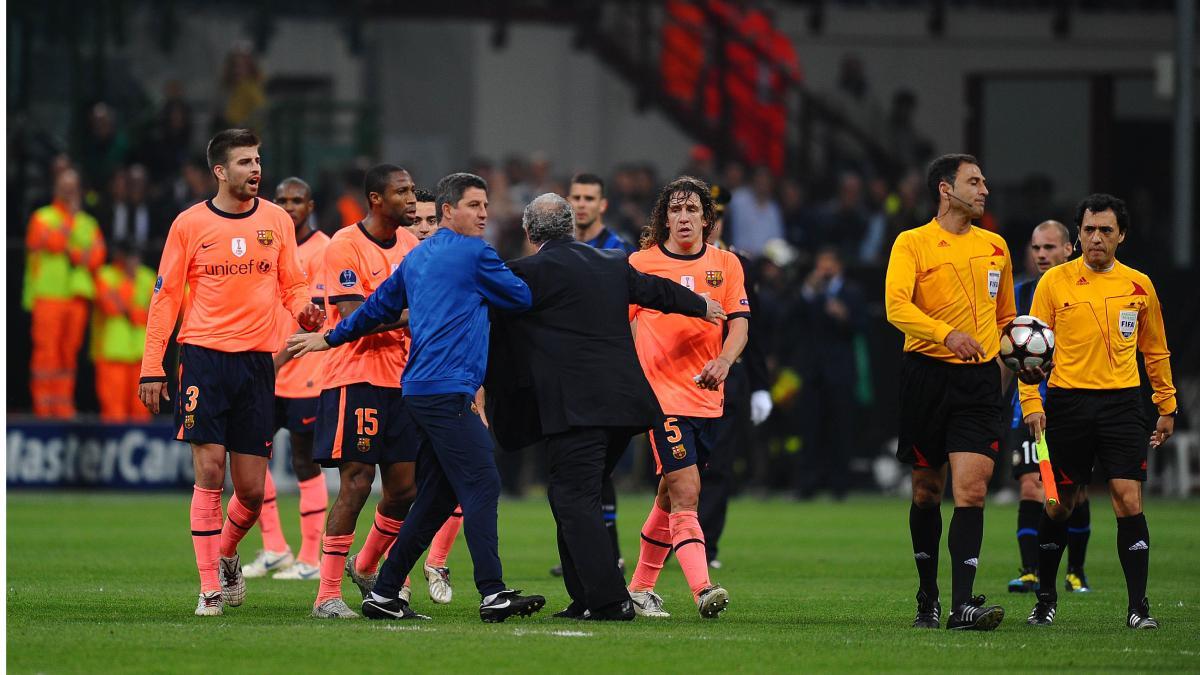 Los jugadores del FC Barcelona acabaron muy enfadados con el arbitraje de Olegario Benquerença ante el Inter en 2010