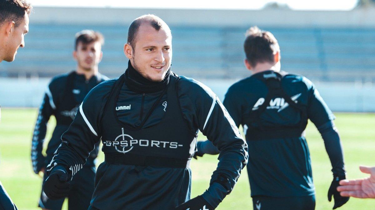 Roman Zozulya, en un entrenamiento del Albacete.