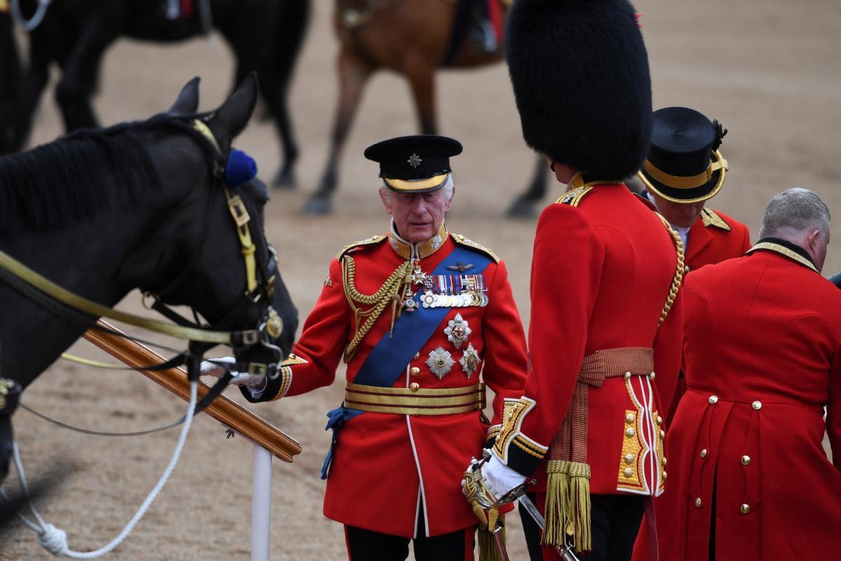 Britains King Charles arrives for the Trooping the Colour parade which honours his official birthday in London, Britain, June 15, 2024. REUTERS/Chris J. Ratcliffe