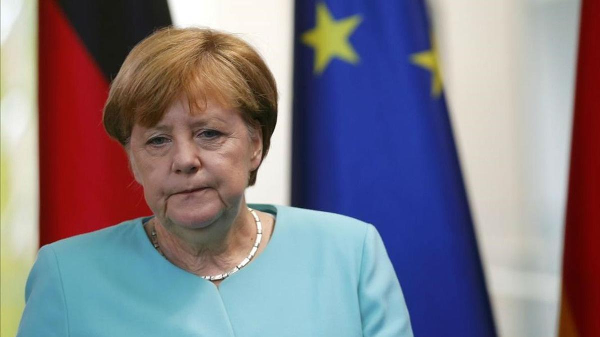 La canciller alemana, Angela Merkel, en una rueda de prensa en Berlin, el 24 de junio.