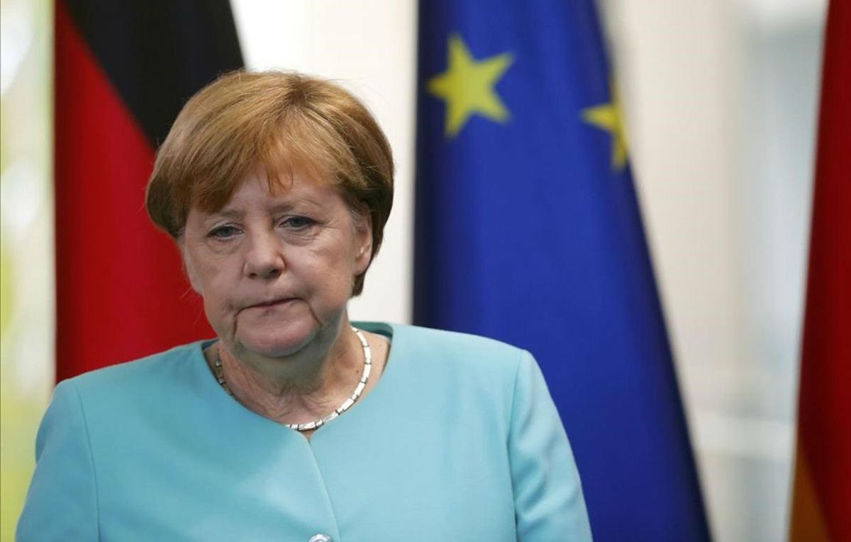 La canciller alemana, Angela Merkel, en una rueda de prensa en Berlin, el 24 de junio. 