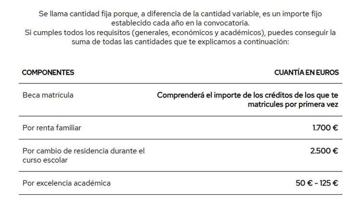 Cuantía fija para grado y máster