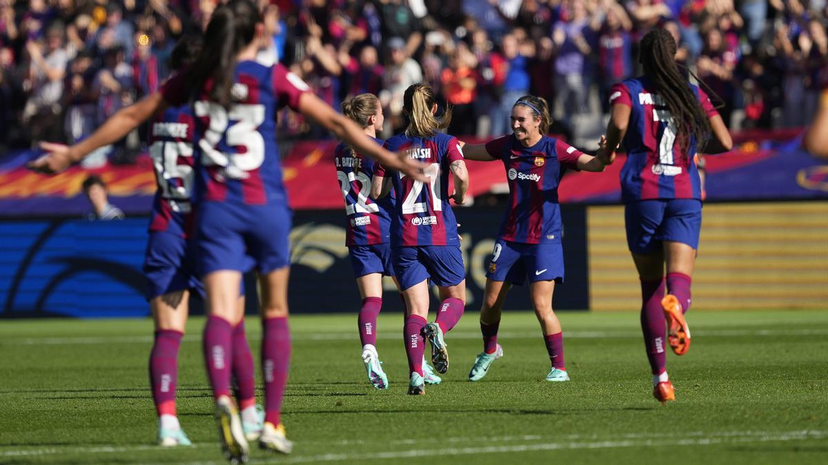 El Barça femenino, en un partido en el Estadio Olímpico Lluís Companys