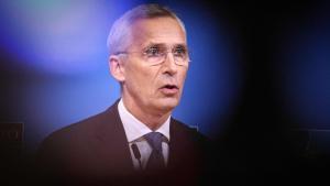 El secretario general de la OTAN, Jens Stoltenberg, durante la rueda de prensa que ha ofrecido este jueves en Bruselas.