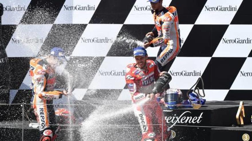 Márquez, Dovizioso y Pedrosa, ayer en el podio.