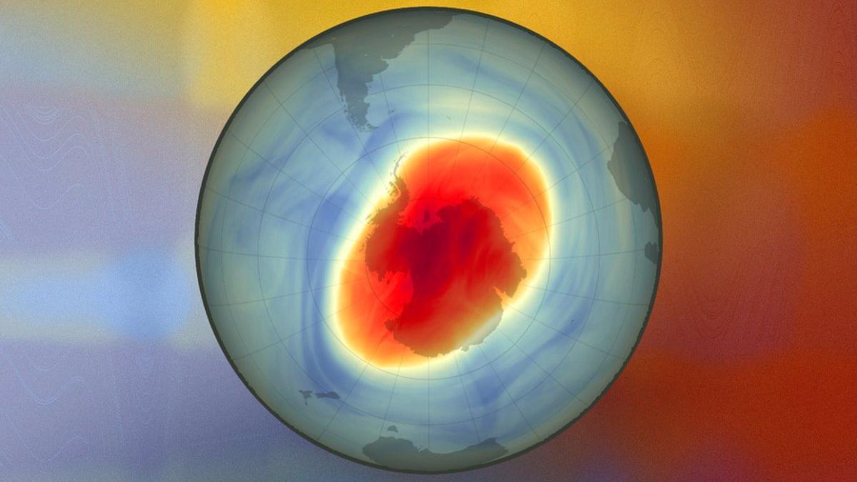 Este mapa muestra el tamaño y la forma del agujero de ozono sobre el Polo Sur el 5 de octubre de 2022