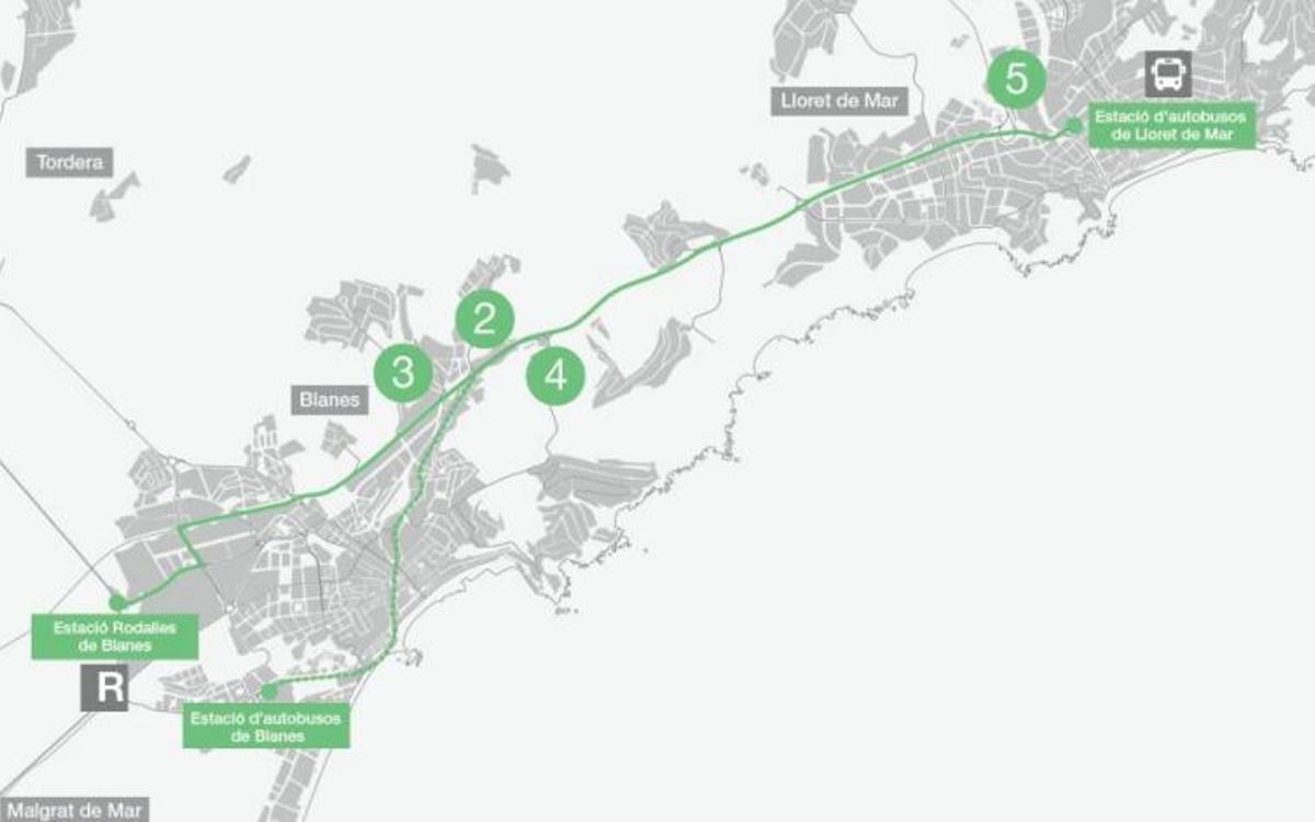 Plànol del BRCat que connectarà Lloret de Mar amb Blanes