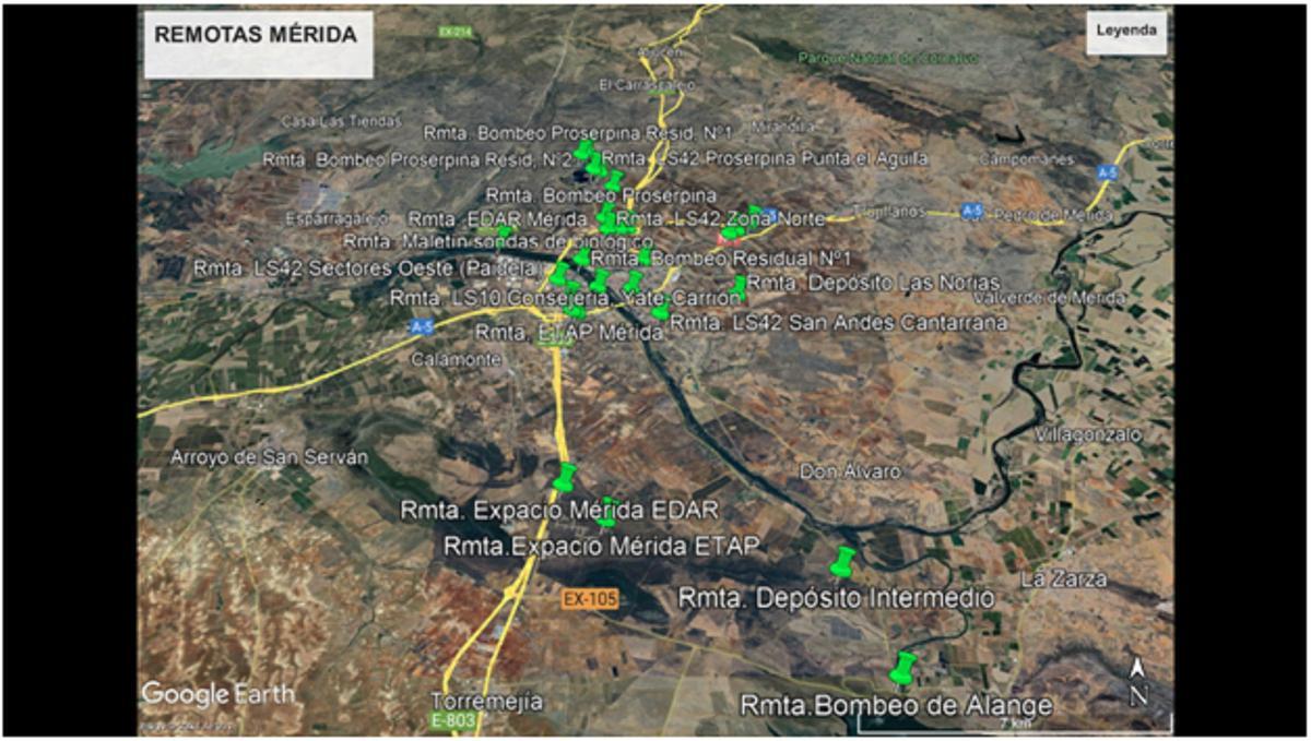 Mapa de las estaciones remotas de Mérida.