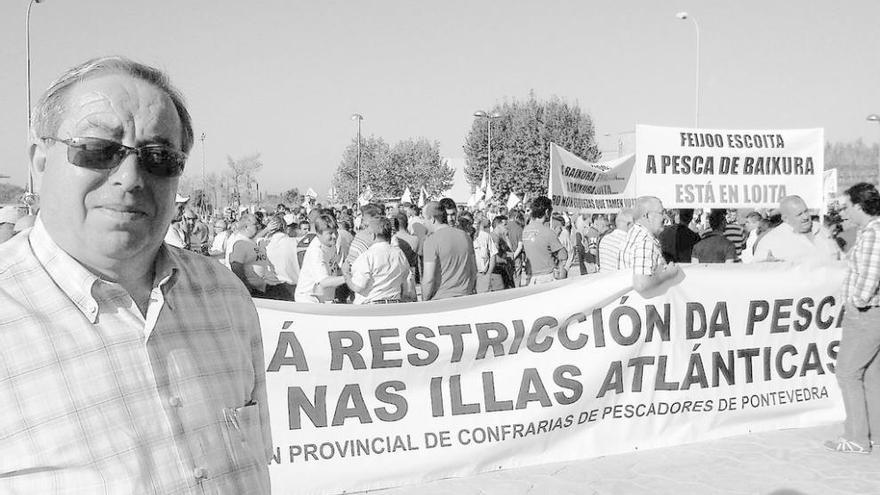 Genaro Amigo, presidente de la federación nacional, en una protesta de la flota, hace cuatro años. // C.G.