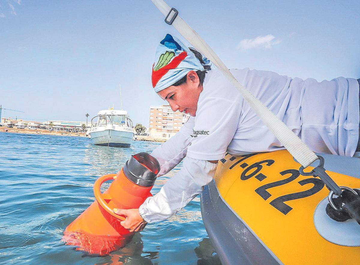 Campaña de sensibilización y vigilancia del fondeo recreativo para evitar el deterioro de la pradera de Posidonia. En la imagen frente a la costa oriolana