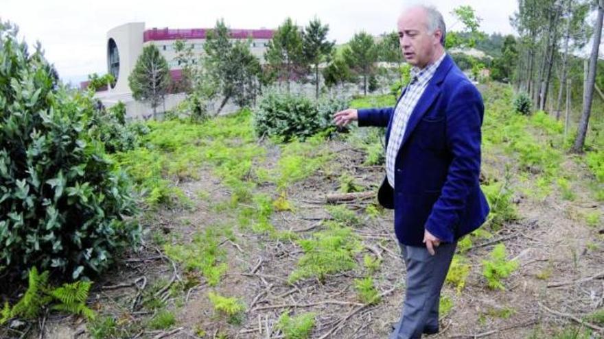 Gonzalo Durán muestra la extensión de la finca destinada al anejo del Hospital Comarcal para las Urgencias y quirófanos.  // Noé Parga