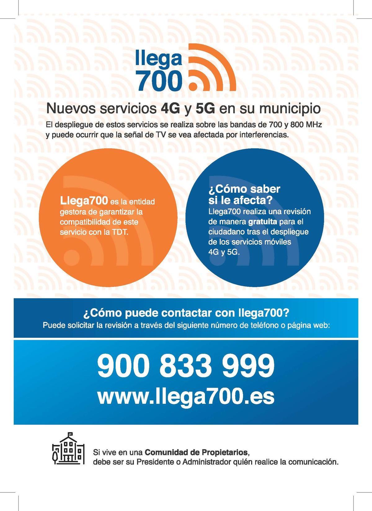 Cartel sobre el despliegue de servicios de las conexiones 4G y 5G en Santa Pola