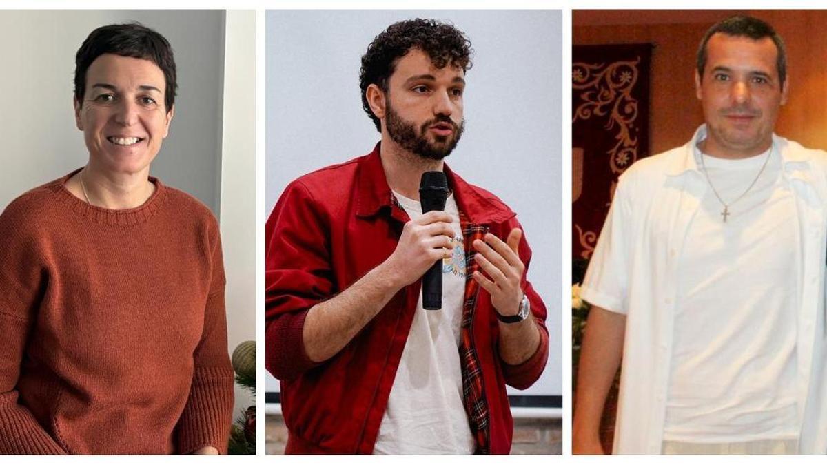 De izquierda a derecha, la alcaldesa de Almenara, Estíbaliz Pérez; y los portavoces de Compromís, Quique Castelló; y del PP, Sergio Furió.