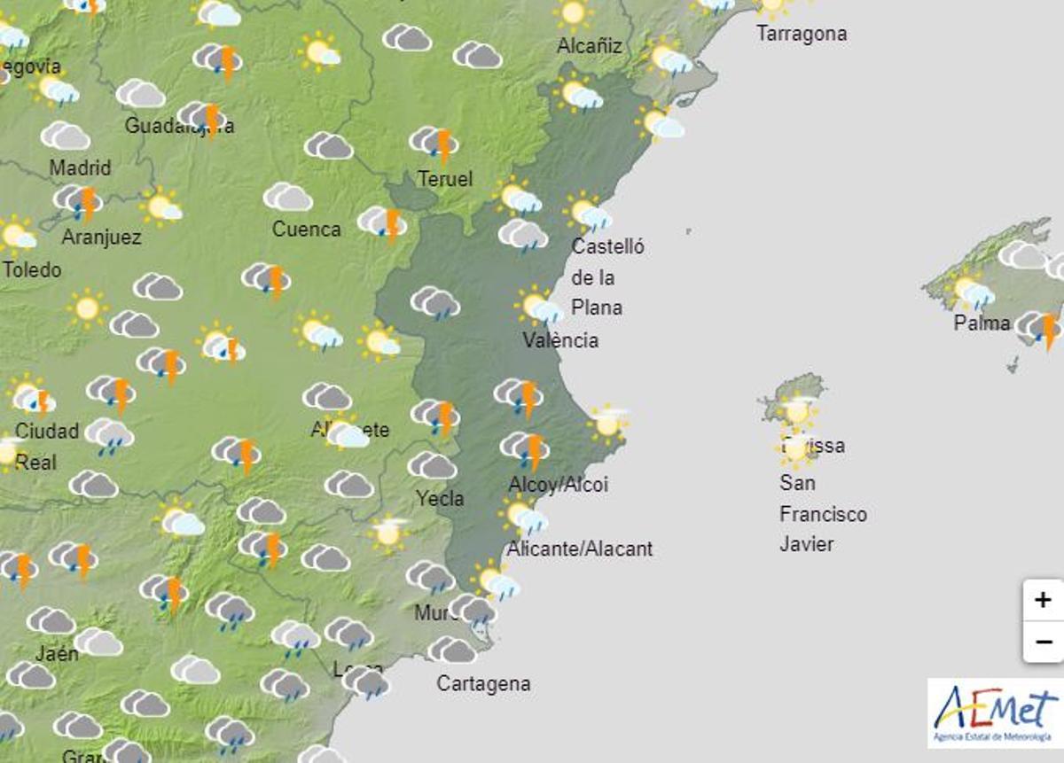 Situación del cielo y tormentas previstas en la Comunitat Valenciana para esta tarde