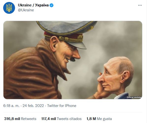 Tuit satírico desde la cuenta oficial de Ucrania