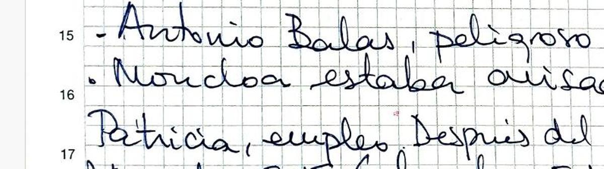 Un apunte en las libretas de Leire Díez en enero de 2025 señala al teniente coronel de la UCO Antonio Balas