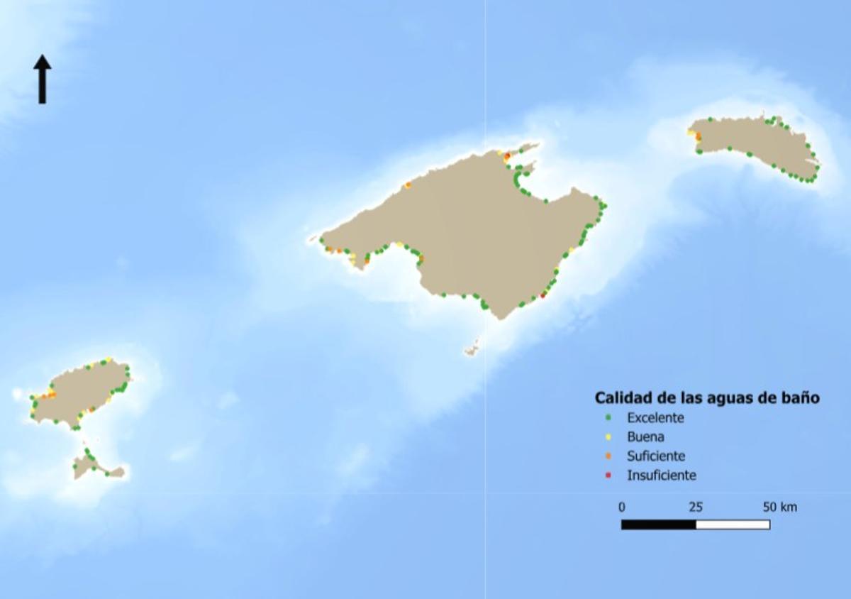 Die Wasserqualität an den Stränden der Balearen 2025.