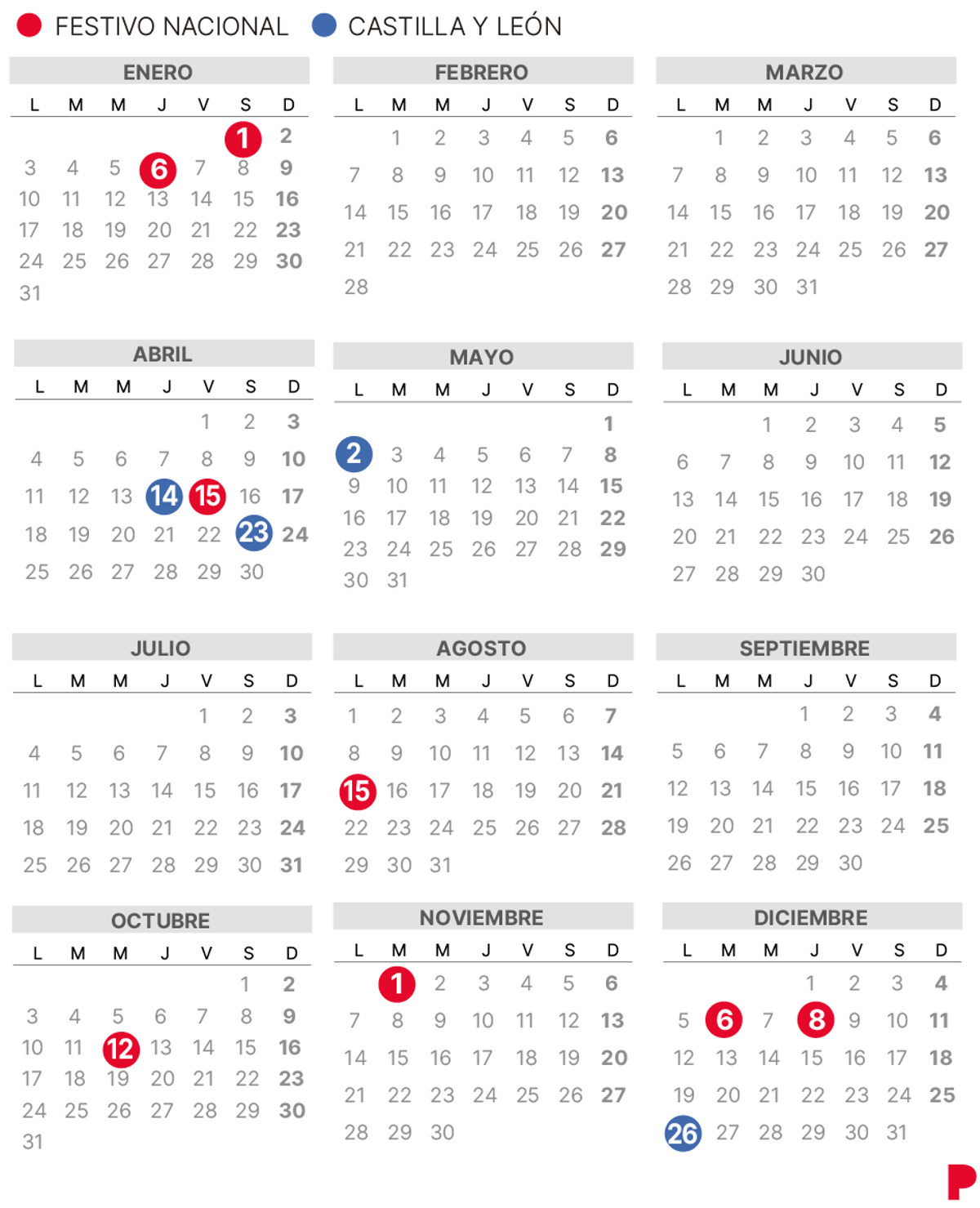 Calendario laboral Castilla y León 2022.